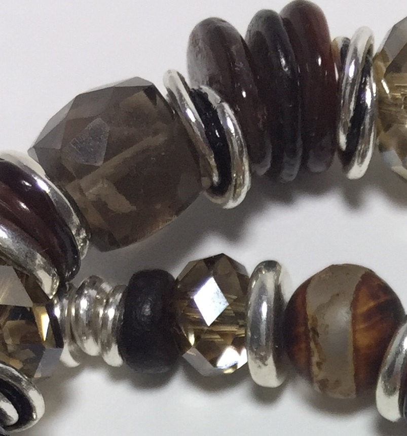 MossberryandStone Smoky Quartz Swarovski Crystal Beaded Bracelet