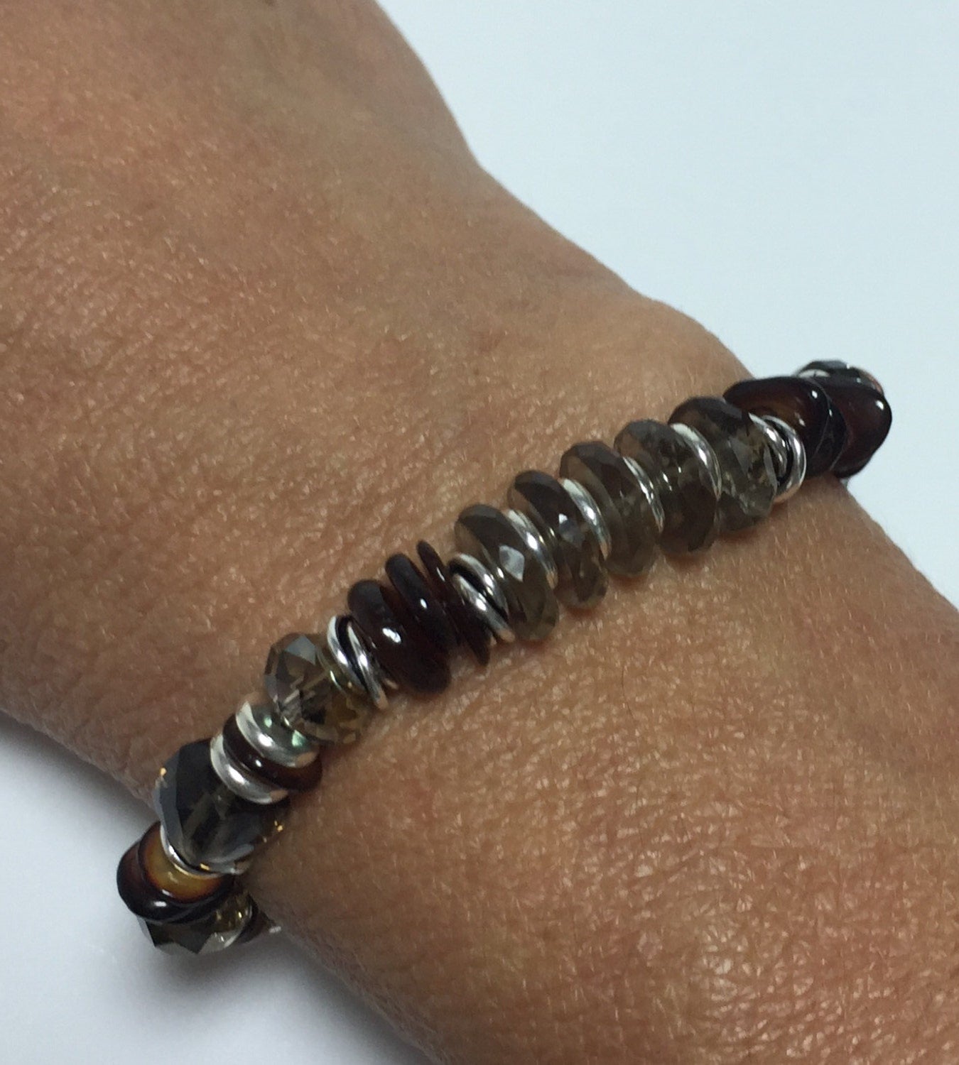 MossberryandStone Smoky Quartz Swarovski Crystal Beaded Bracelet