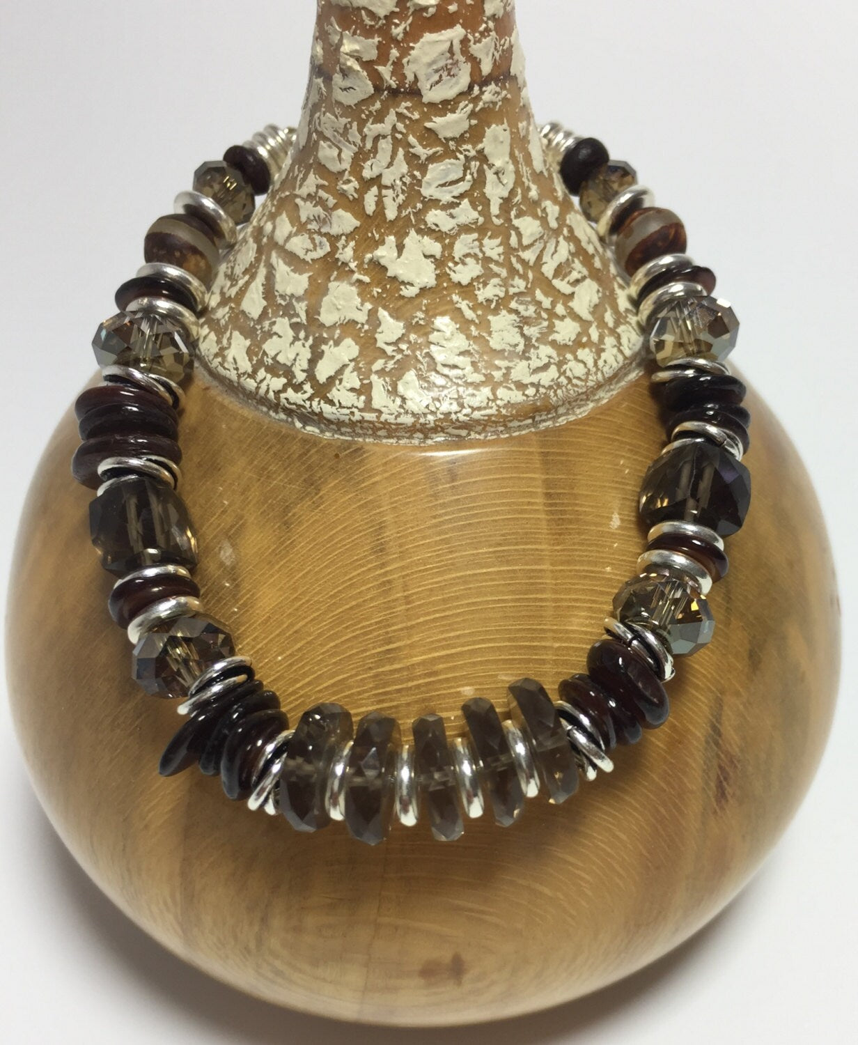 MossberryandStone Smoky Quartz Swarovski Crystal Beaded Bracelet