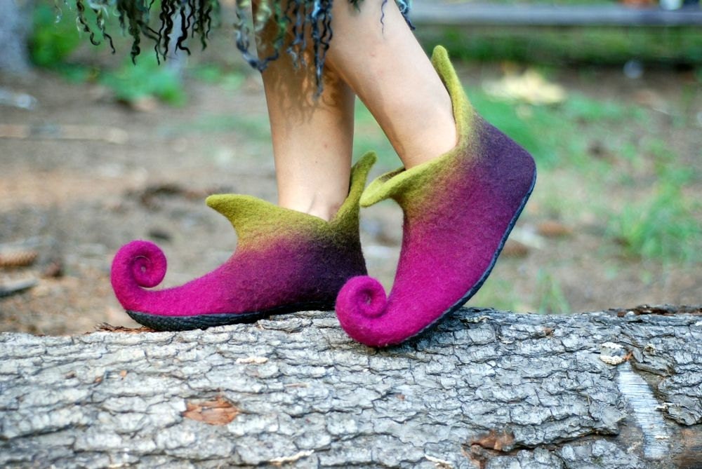 Zavesfelt Fairy Slippers Wet-Felted Wool Curly Toe Boots