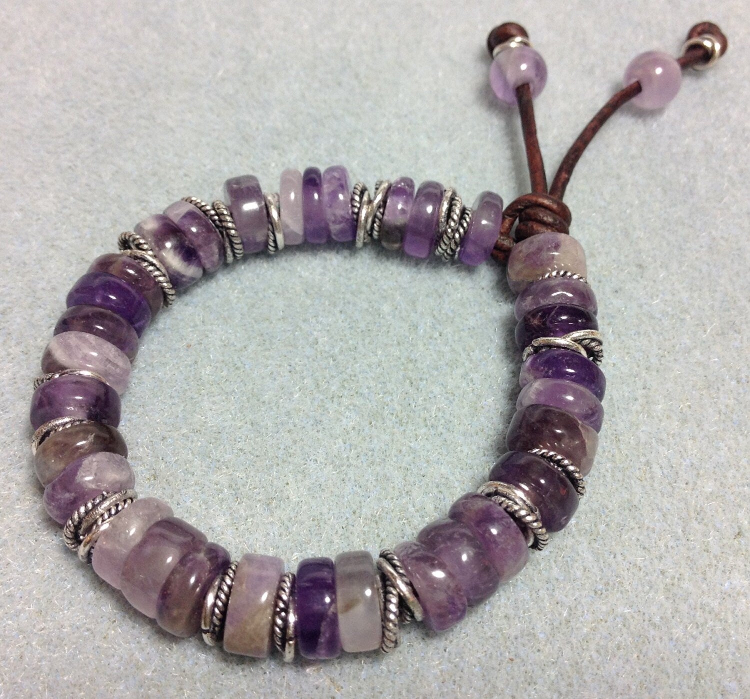 MossberryandStone Amethyst Leather Bracelet Sliding Knot