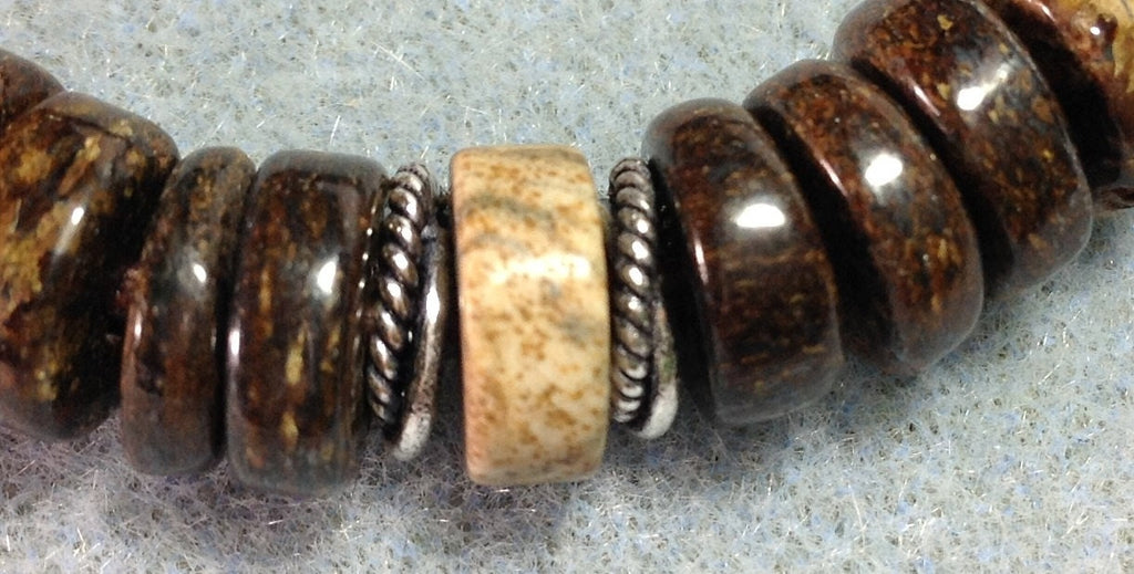 MossberryandStone Mens Bronzite Leather Slide Bracelet 7.5in Adjustable