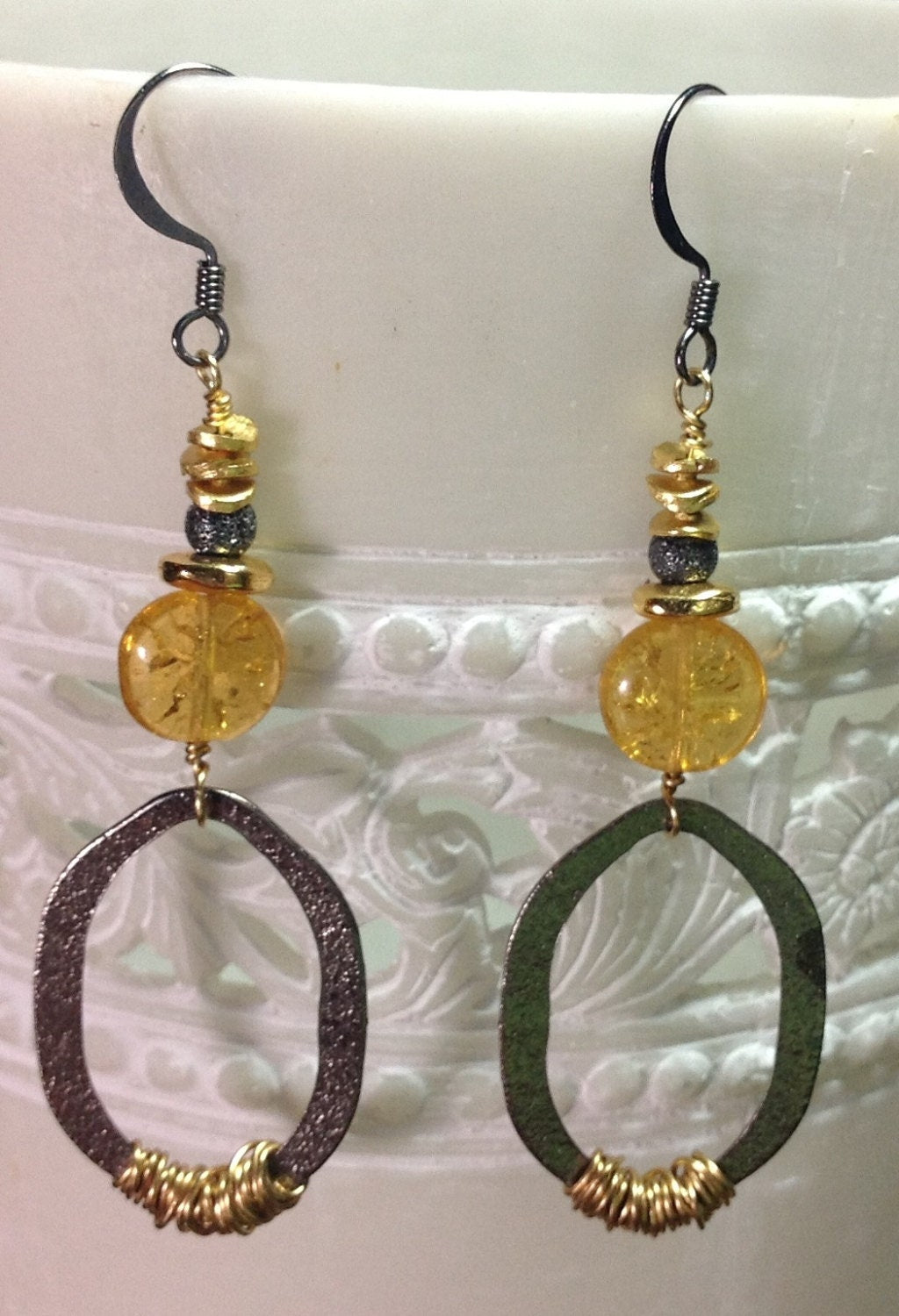 MossberryandStone Long Dangle Earrings Oxidized Silver 2.25in
