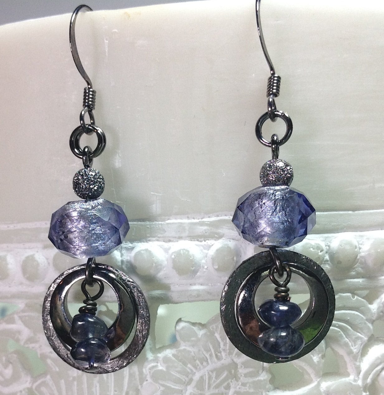 MossberryandStone Amethyst Drop Dangle Earrings Oxidized Silver February Birthstone
