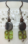 MossberryandStone Etched Czech Glass Dangle Earrings Green Silver