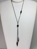 MossberryandStone Czech Glass Asymmetrical Lariat Necklace Deep Red 20in