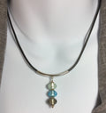 MossberryandStone Sterling Silver Glass Foil Bead Leather Choker Necklace 16in