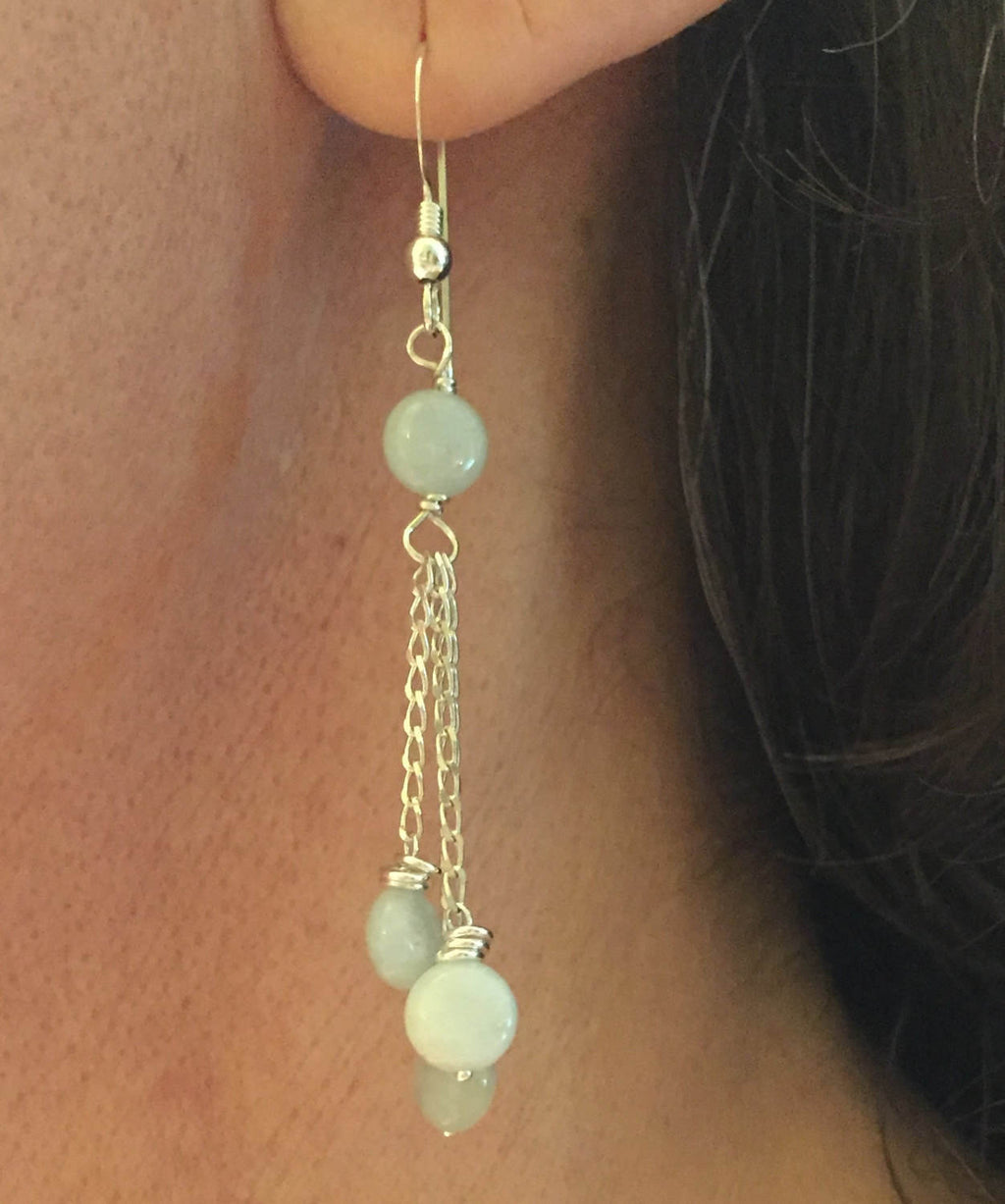 MossberryandStone Aquamarine Sterling Silver Dangle Earrings March Birthstone