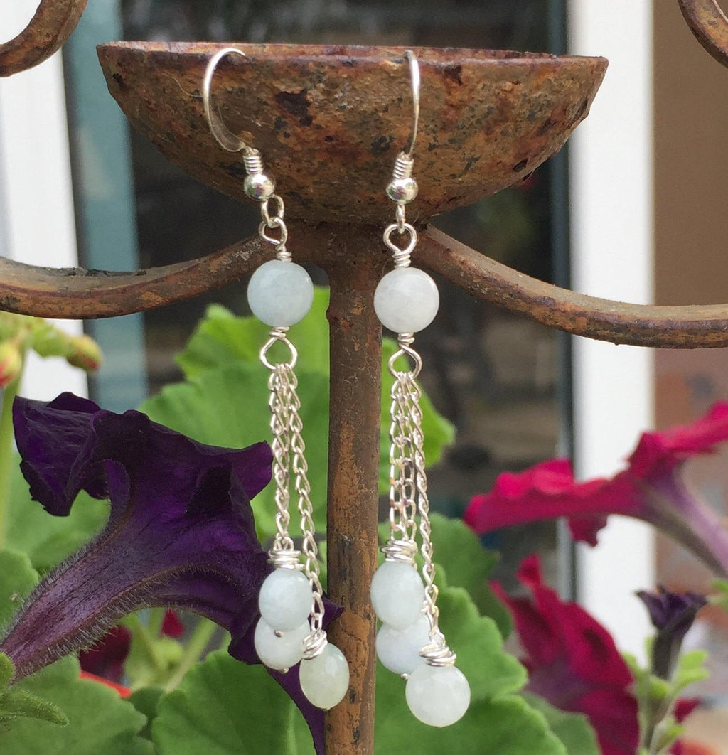 MossberryandStone Aquamarine Sterling Silver Dangle Earrings March Birthstone