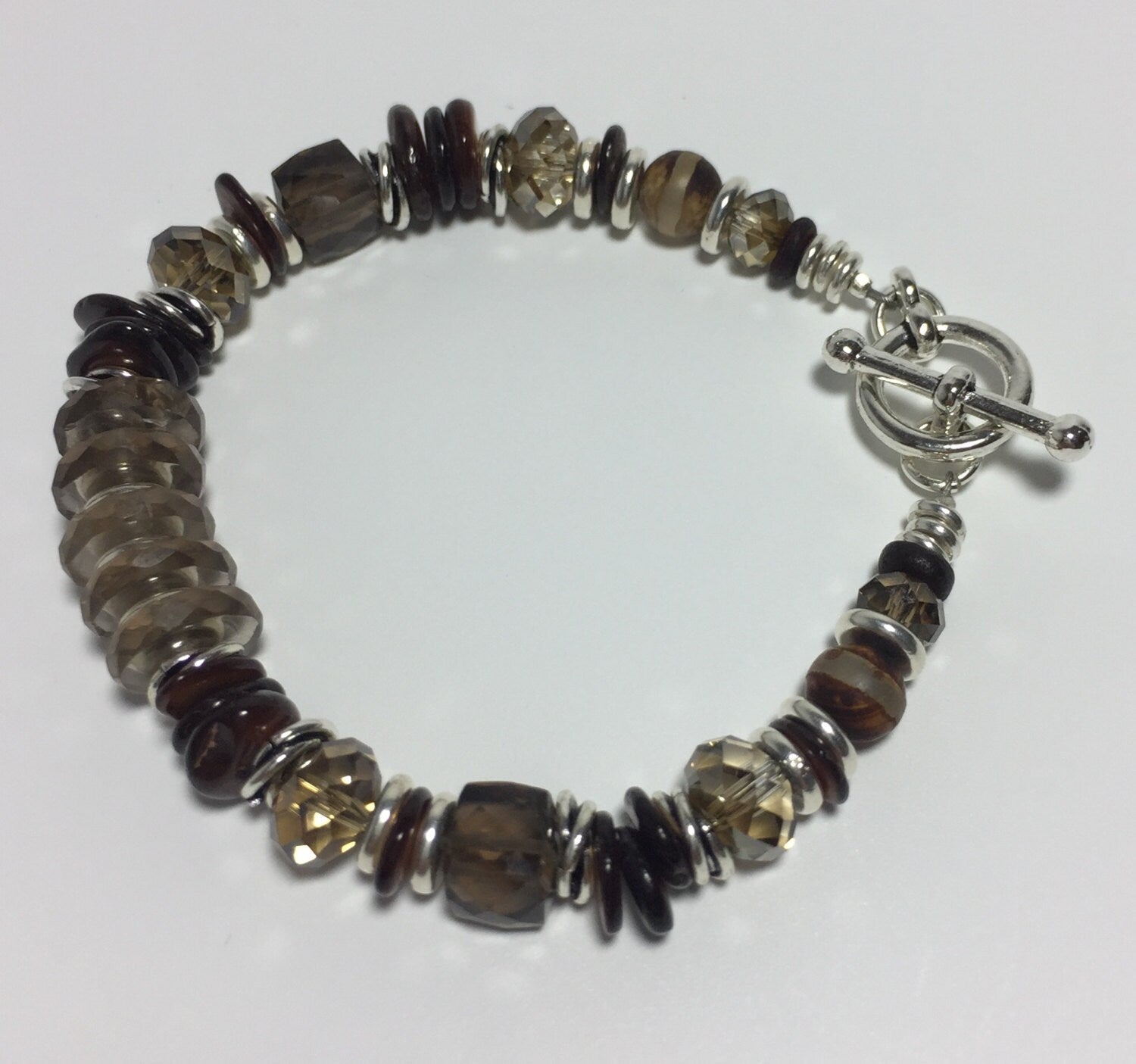 MossberryandStone Smoky Quartz Swarovski Crystal Beaded Bracelet
