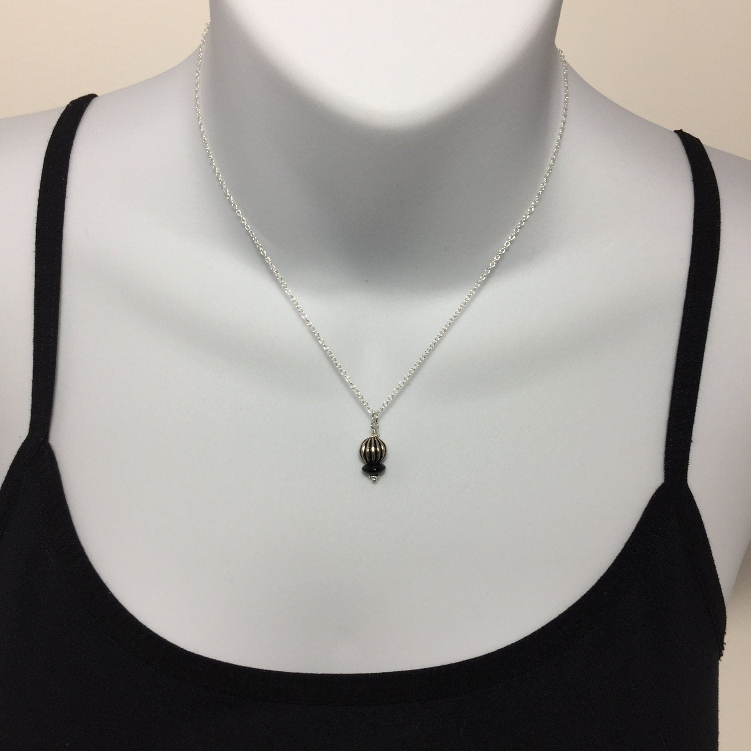 MossberryandStone Personalized Onyx Charm Necklace Sterling Silver Pendant