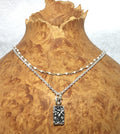 MossberryandStone Silver Layered Necklace Double-Sided Flower Charm Pendant