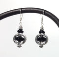 MossberryandStone Black Glass Bead Dangle Earrings Onyx Silver 1in