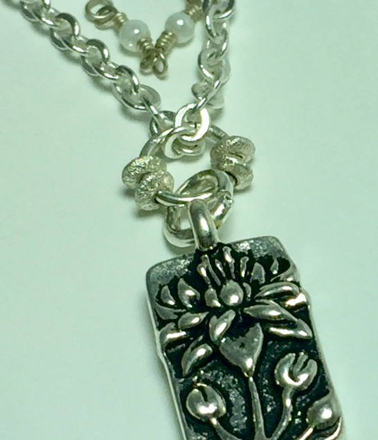MossberryandStone Silver Layered Necklace Double-Sided Flower Charm Pendant