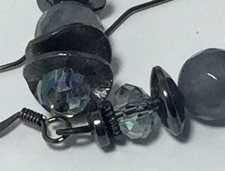 MossberryandStone Gunmetal Silver Jade Dangle Earrings 1.5in