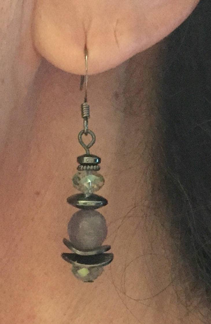 MossberryandStone Gunmetal Silver Jade Dangle Earrings 1.5in