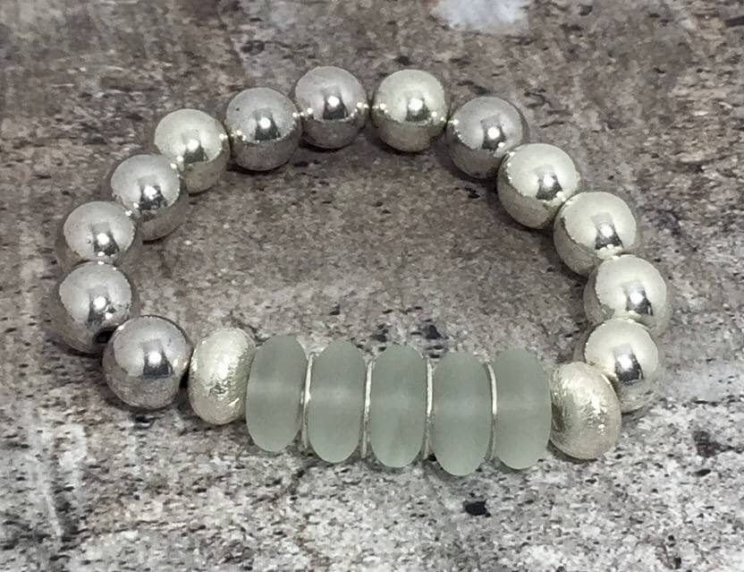 MossberryandStone Recycled Glass Beaded Bracelet Seafoam Green