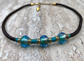MossberryandStone Leather Choker With Blue Glass Beads Adjustable