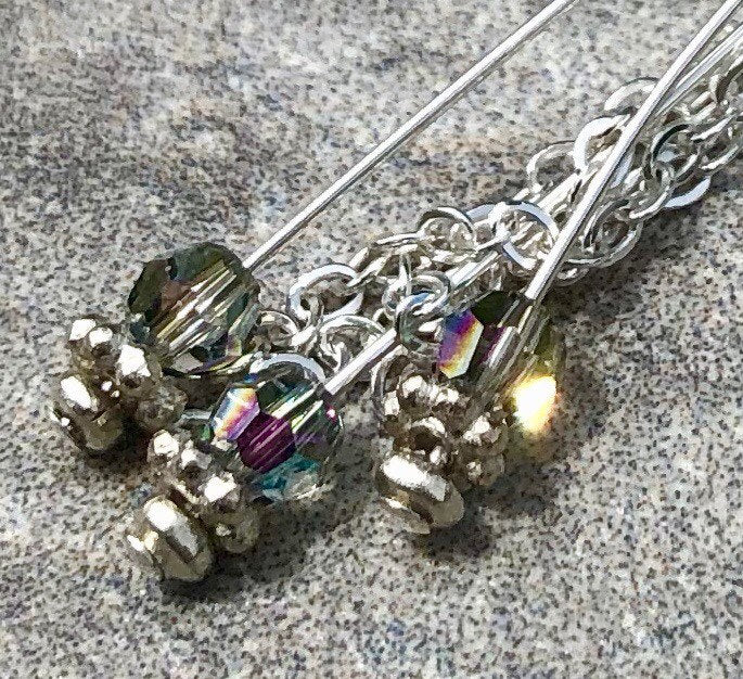 MossberryandStone Blue Lucite Swarovski Crystal Dangle Earrings