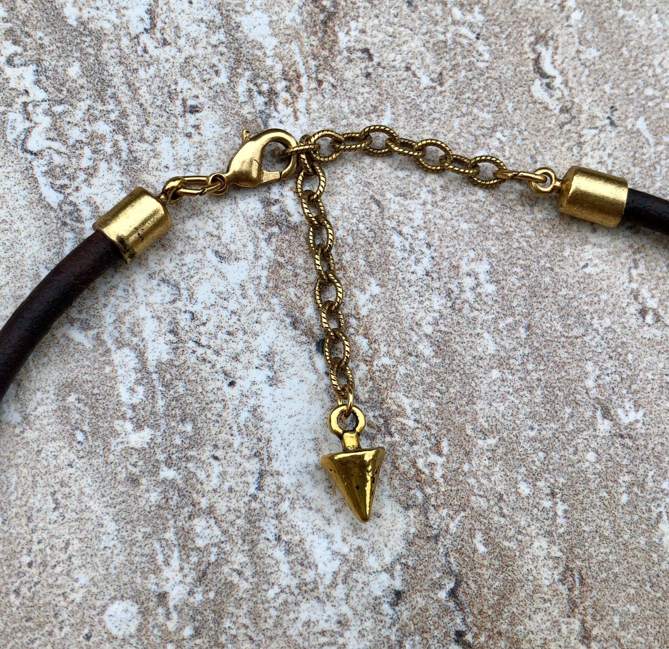 MossberryandStone Leather Choker With Blue Glass Beads Adjustable