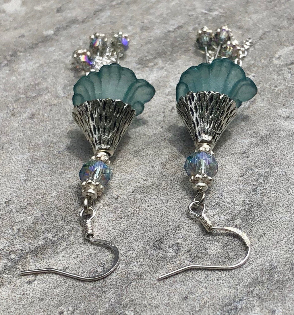 MossberryandStone Blue Lucite Swarovski Crystal Dangle Earrings