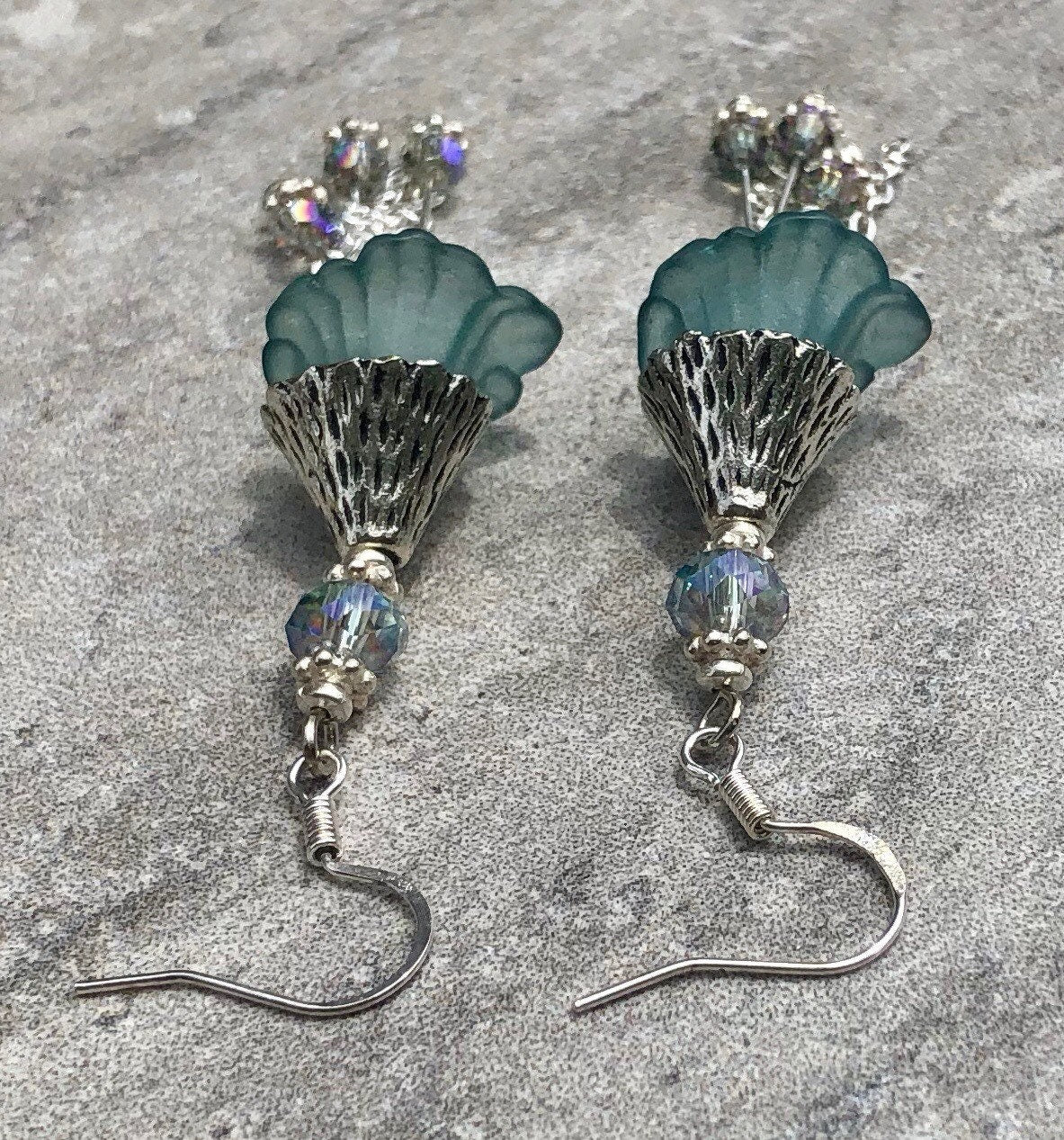 MossberryandStone Blue Lucite Swarovski Crystal Dangle Earrings