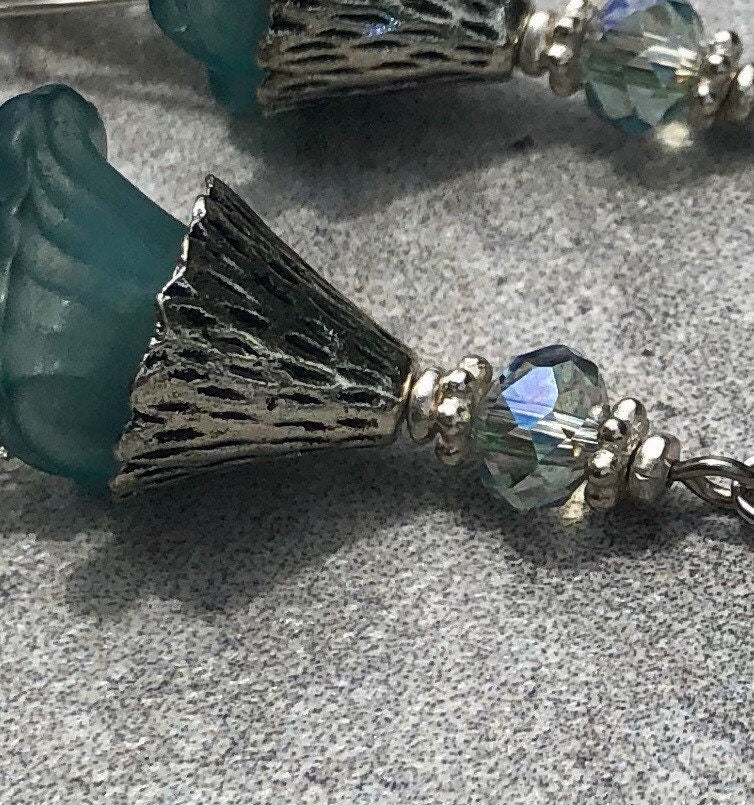MossberryandStone Blue Lucite Swarovski Crystal Dangle Earrings