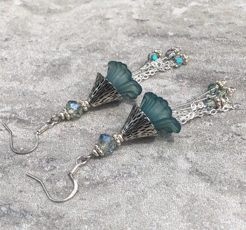 MossberryandStone Blue Lucite Swarovski Crystal Dangle Earrings