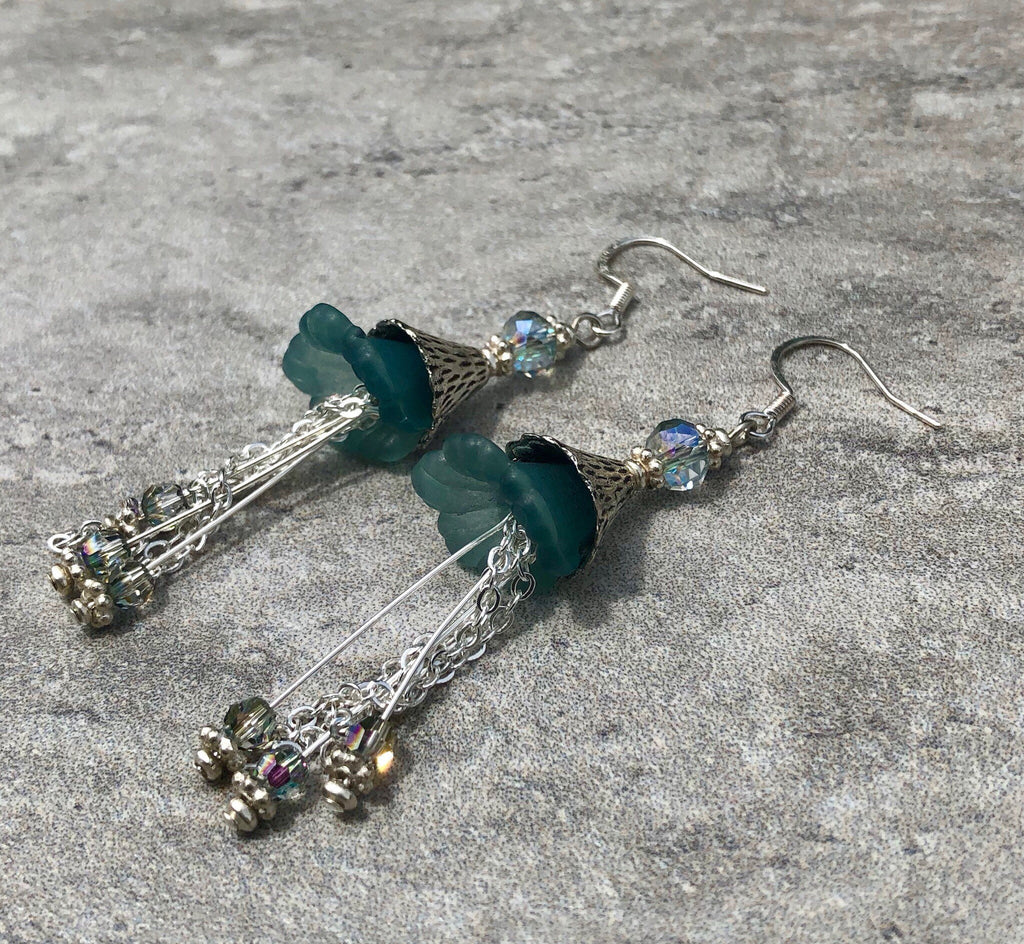 MossberryandStone Blue Lucite Swarovski Crystal Dangle Earrings