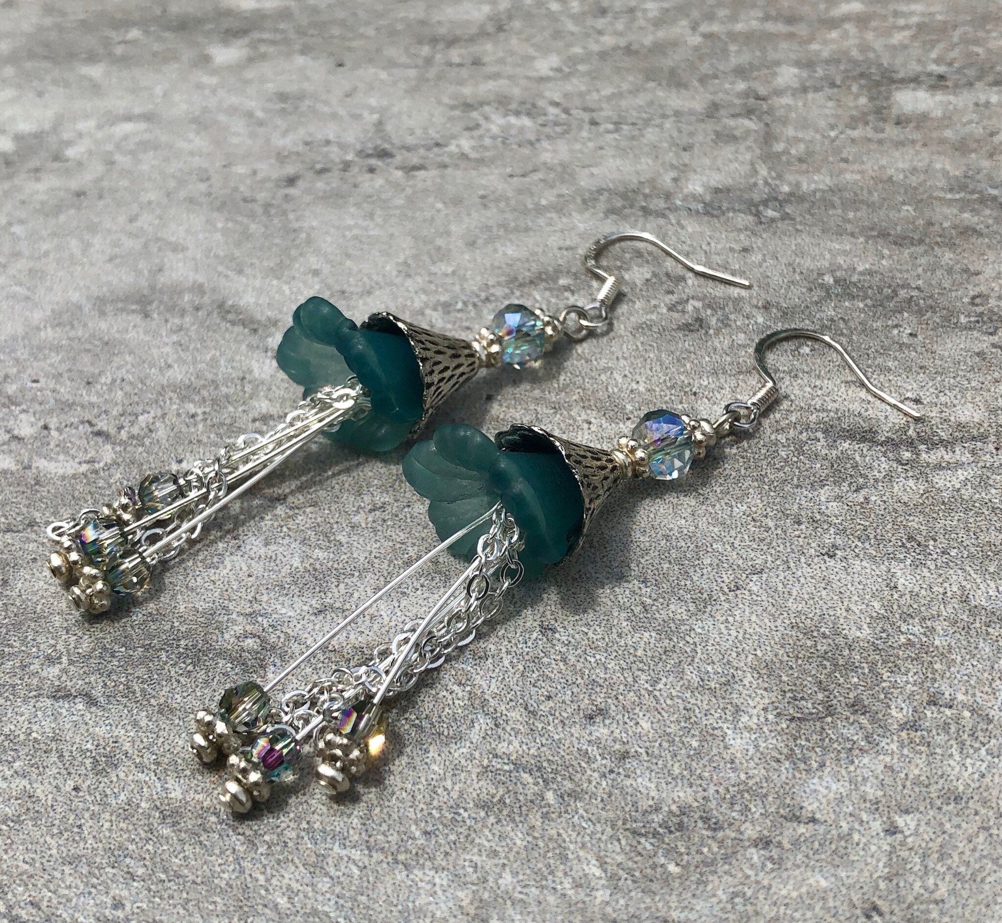 MossberryandStone Blue Lucite Swarovski Crystal Dangle Earrings