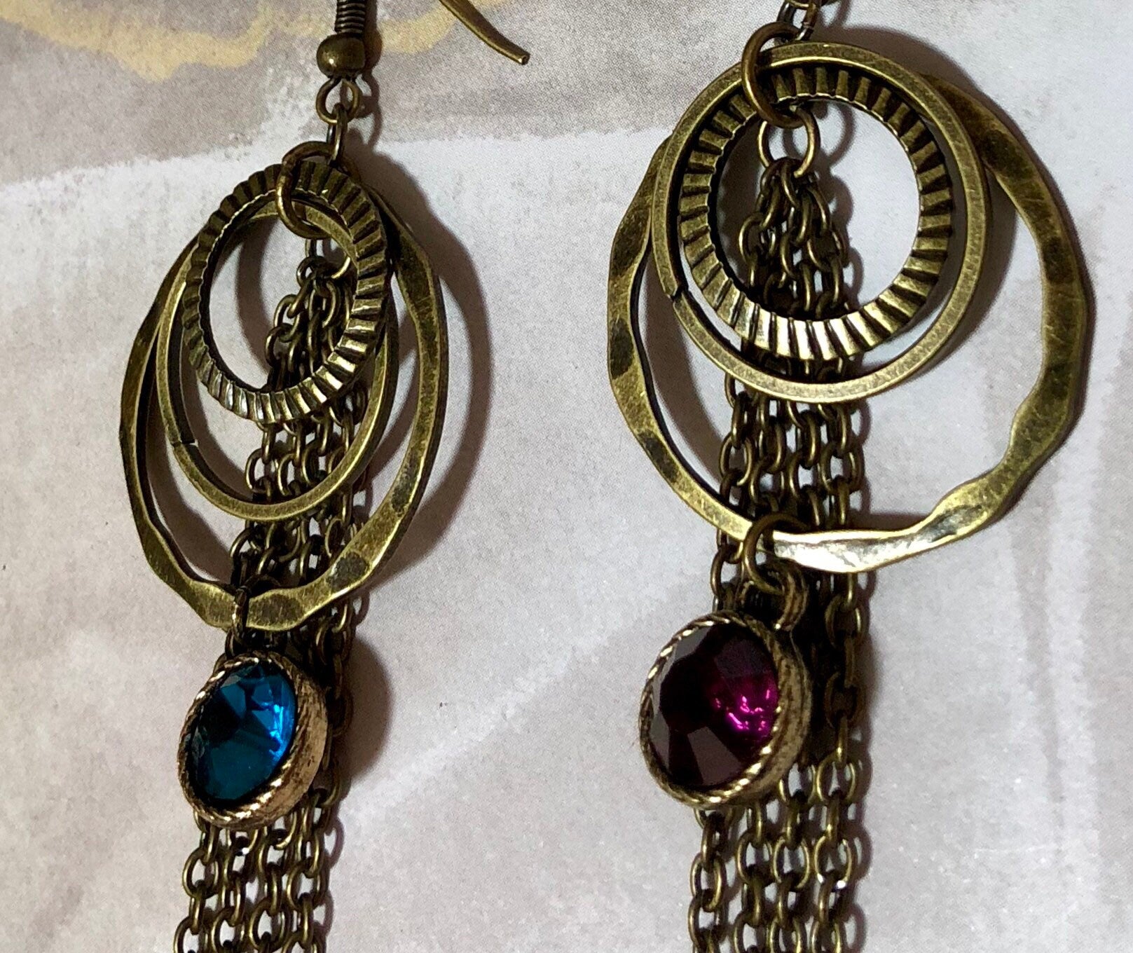 MossberryandStone Antique Bronze Tassel Dangle Earrings with Crystal Charm 4in