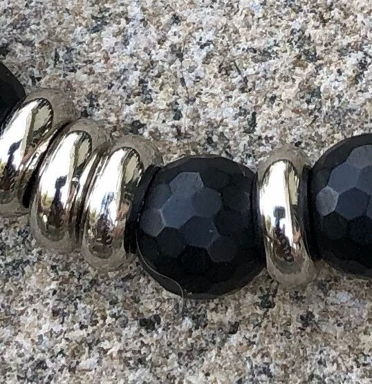 MossberryandStone Mens Onyx Stretch Bracelet 10mm Micro-Faceted Beads