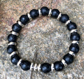 MossberryandStone Mens Onyx Stretch Bracelet 10mm Micro-Faceted Beads