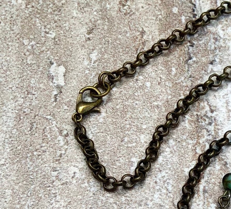 MossberryandStone Antique Bronze Vertical Bar Pendant Lariat Necklace 20in