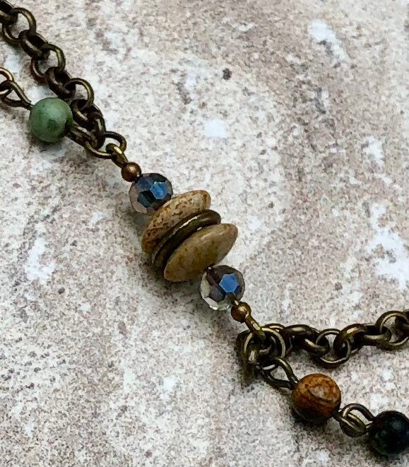MossberryandStone Antique Bronze Vertical Bar Pendant Lariat Necklace 20in