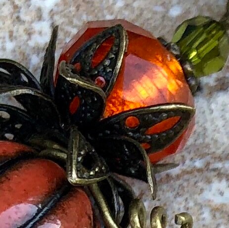 MossberryandStone Pumpkin Dangle Earrings Ceramic Antique Bronze 2in