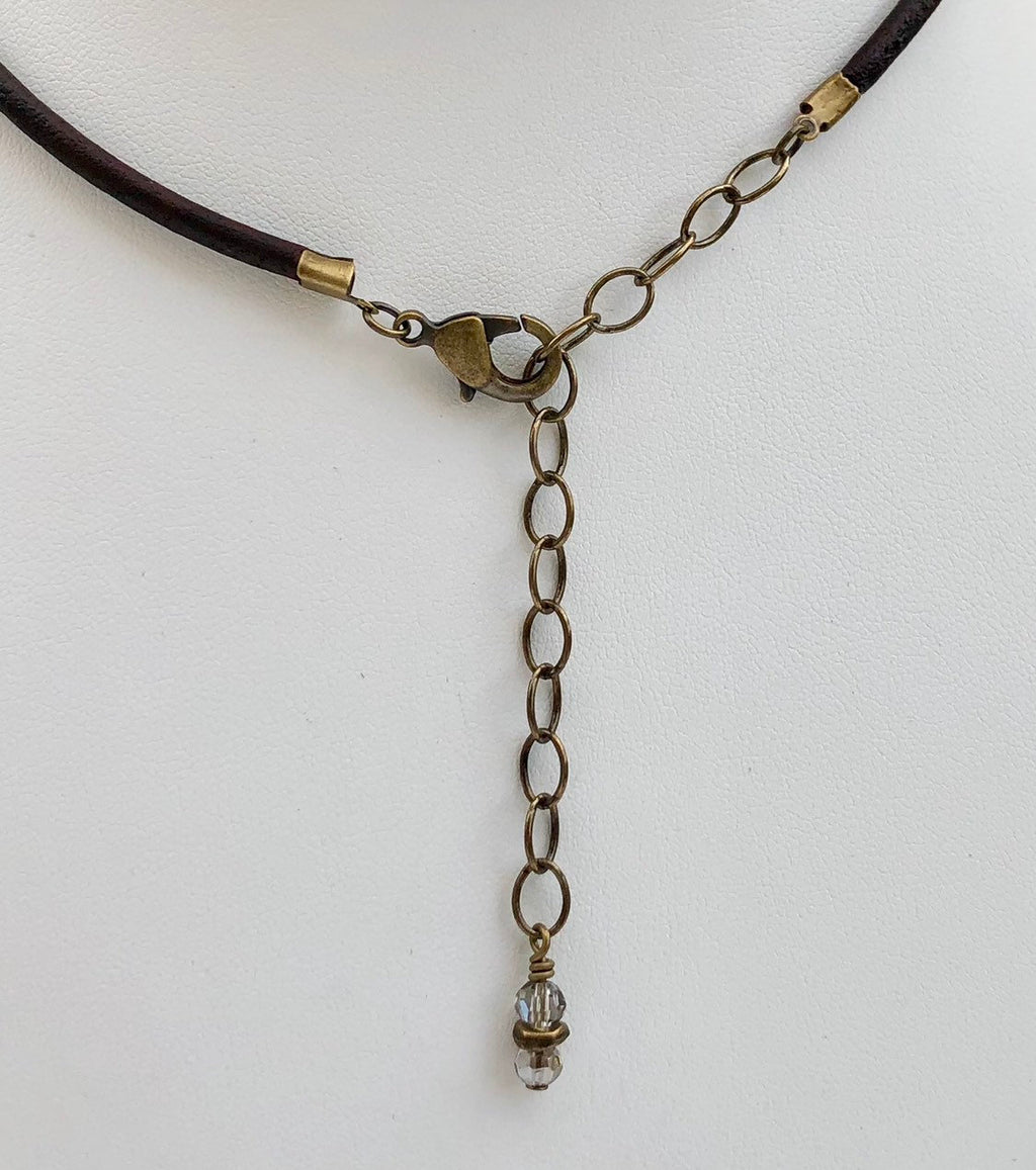 MossberryandStone Beaded Leather Necklace Robin's Egg Agate Leaf Pendant