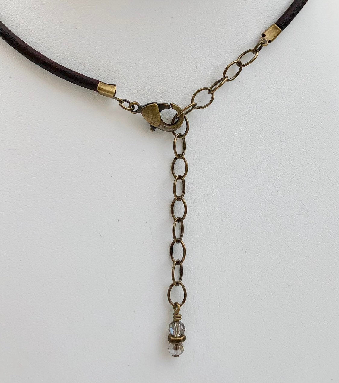 MossberryandStone Beaded Leather Necklace Robin's Egg Agate Leaf Pendant