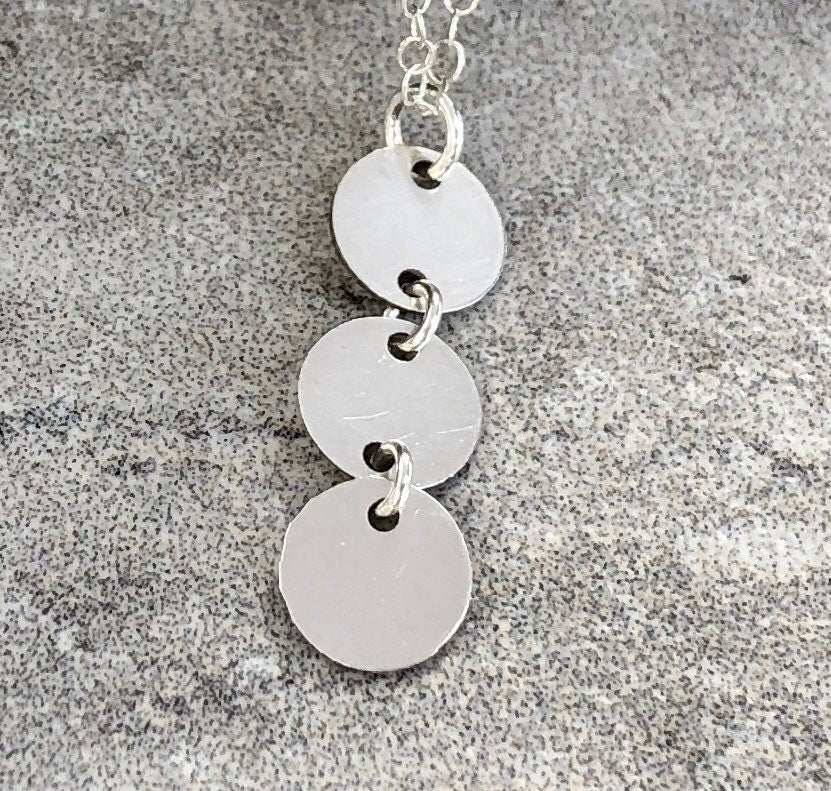 MossberryandStone Sterling Silver Triple Sequin Charm Necklace 14-16in Adjustable