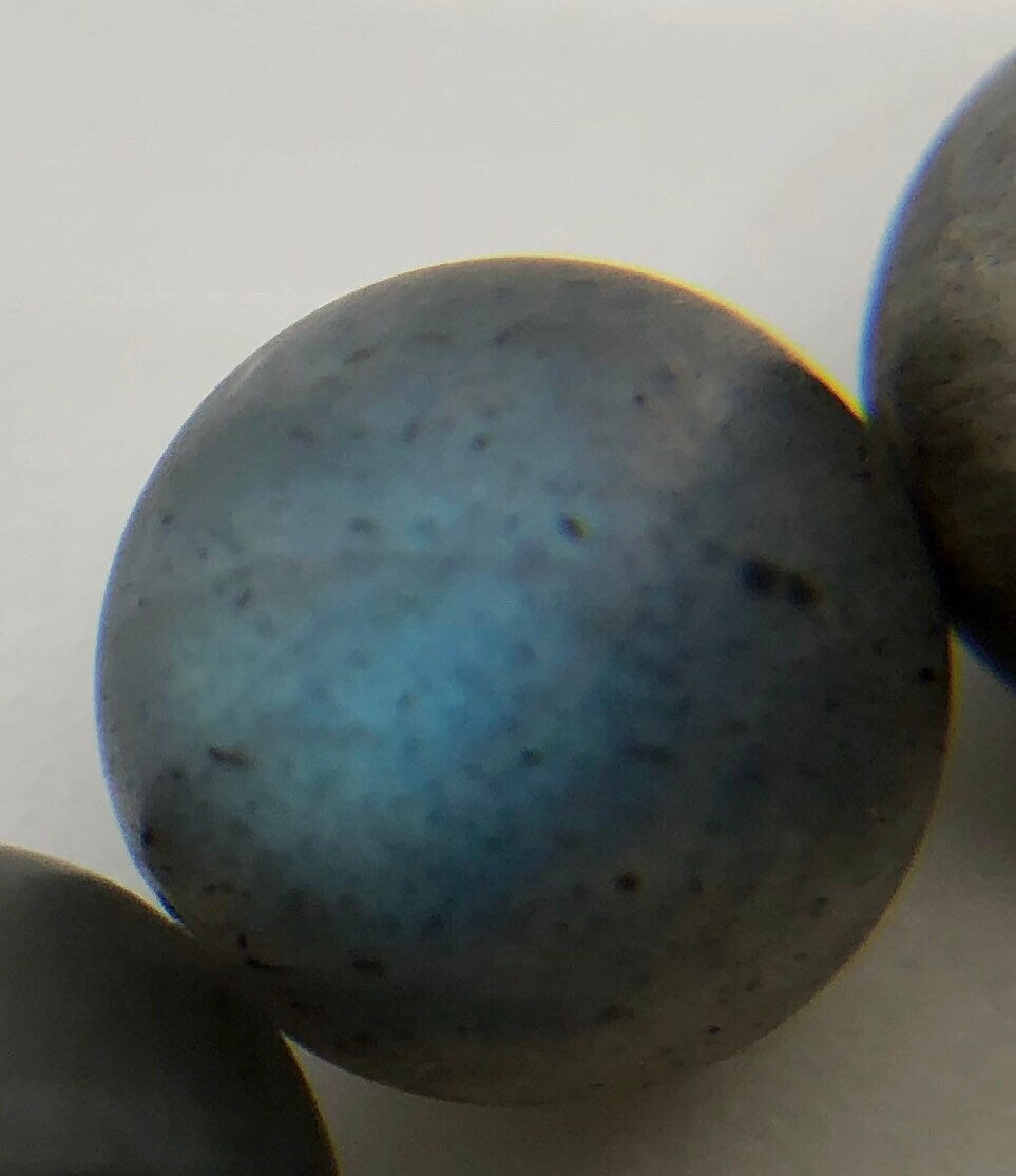 MossberryandStone Mens Labradorite Beaded Bracelet 10mm Gray Matte Silver