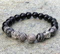 MossberryandStone Men's Picasso Jasper Beaded Bracelet Black Onyx Silver