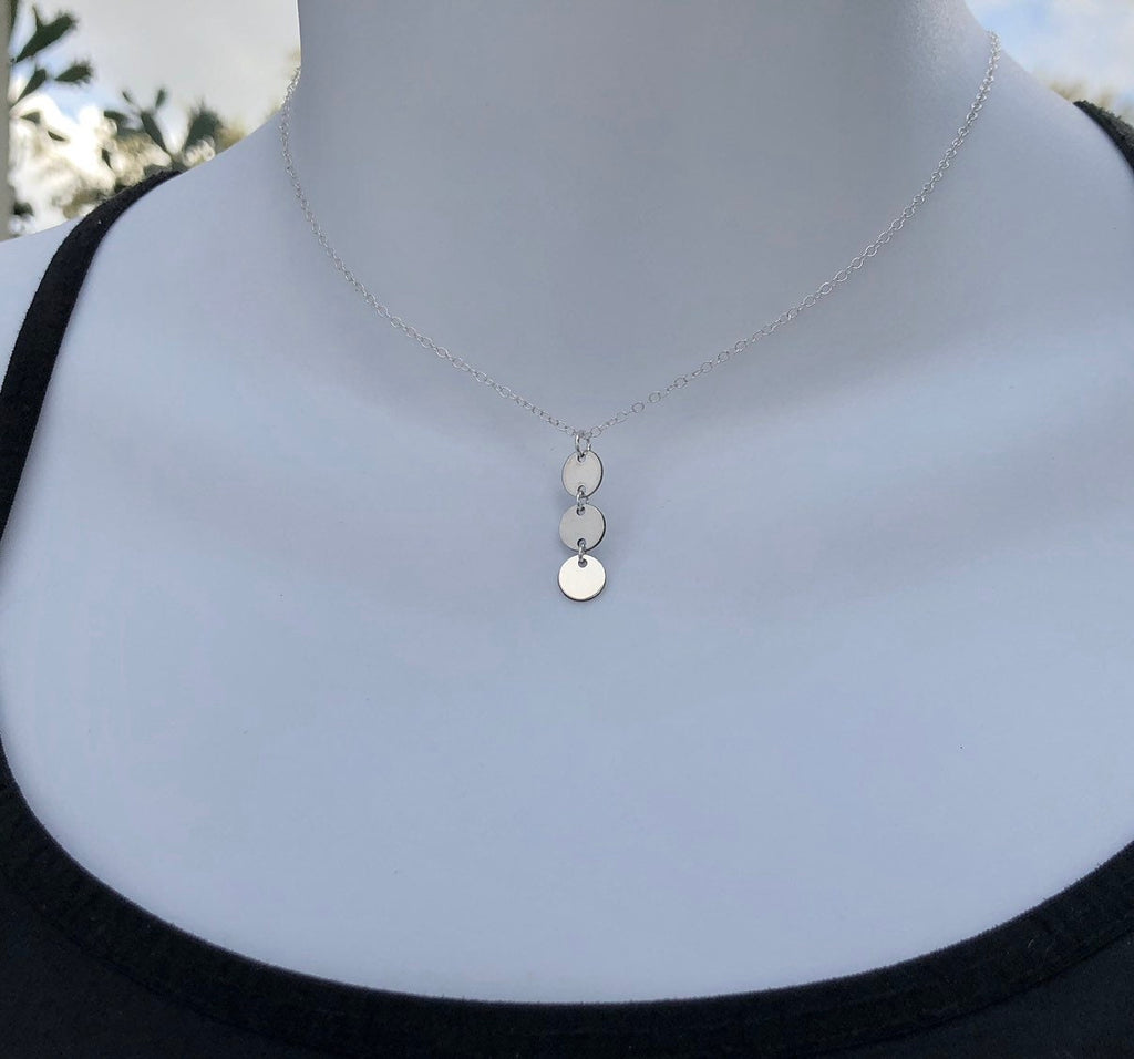 MossberryandStone Sterling Silver Triple Sequin Charm Necklace 14-16in Adjustable