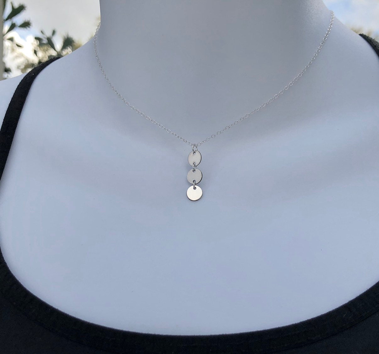 MossberryandStone Sterling Silver Triple Sequin Charm Necklace 14-16in Adjustable
