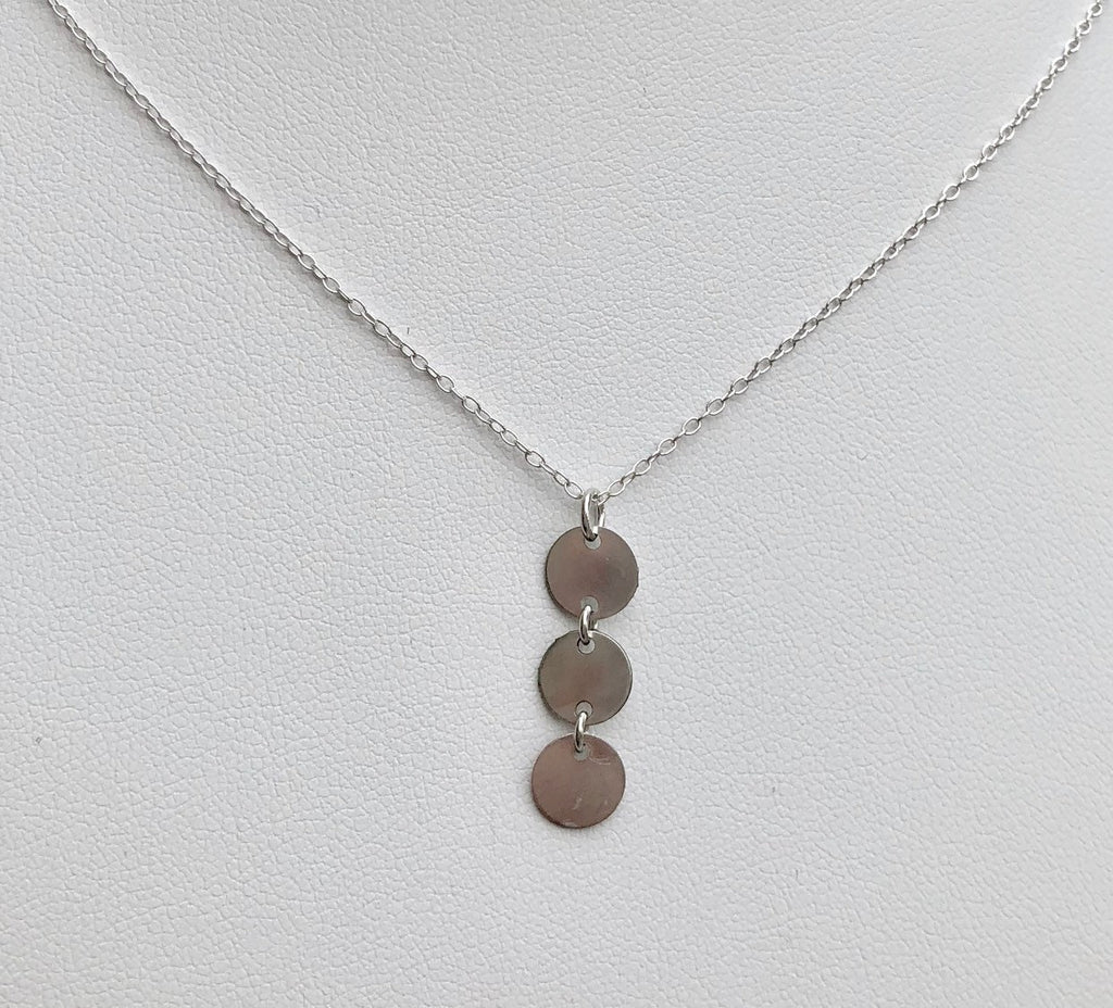MossberryandStone Sterling Silver Triple Sequin Charm Necklace 14-16in Adjustable