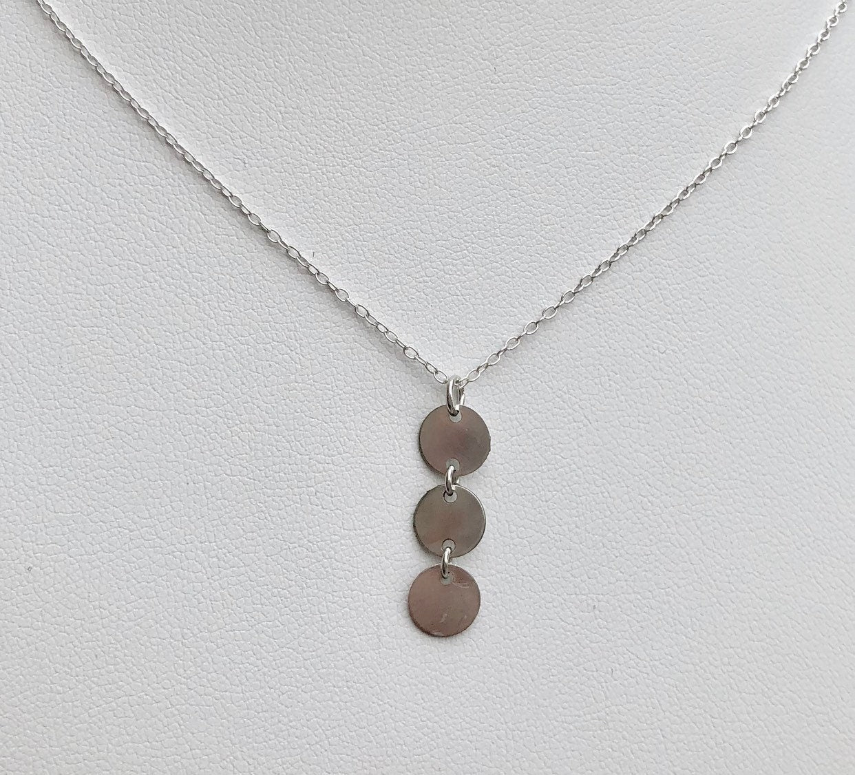 MossberryandStone Sterling Silver Triple Sequin Charm Necklace 14-16in Adjustable