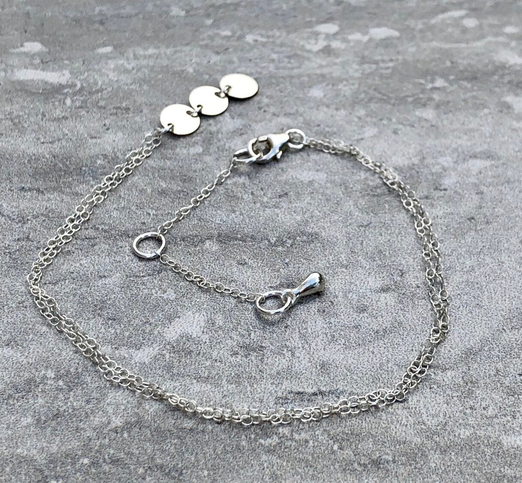 MossberryandStone Sterling Silver Triple Sequin Charm Necklace 14-16in Adjustable