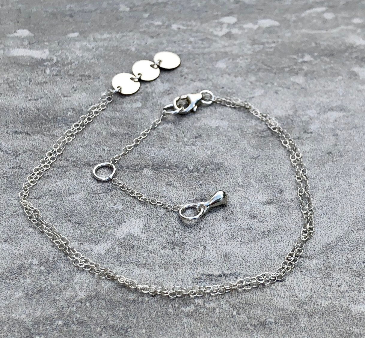 MossberryandStone Sterling Silver Triple Sequin Charm Necklace 14-16in Adjustable