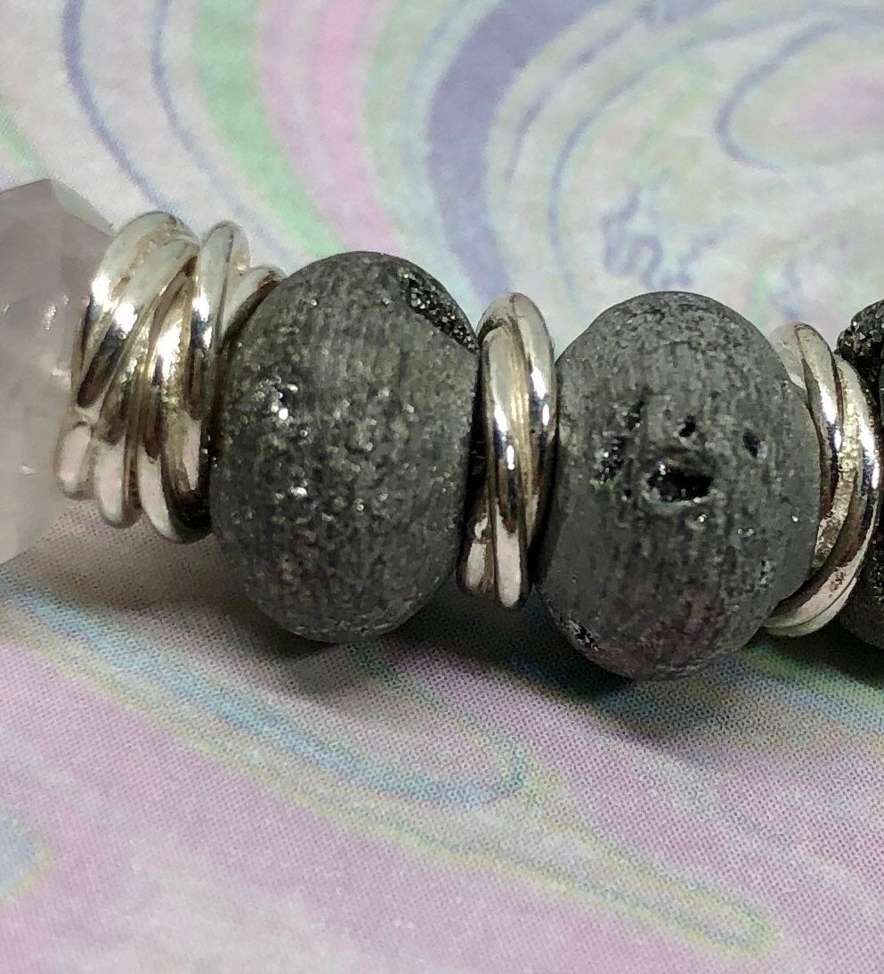 MossberryandStone Rose Quartz Beaded Bracelet with Silver Heart Charm