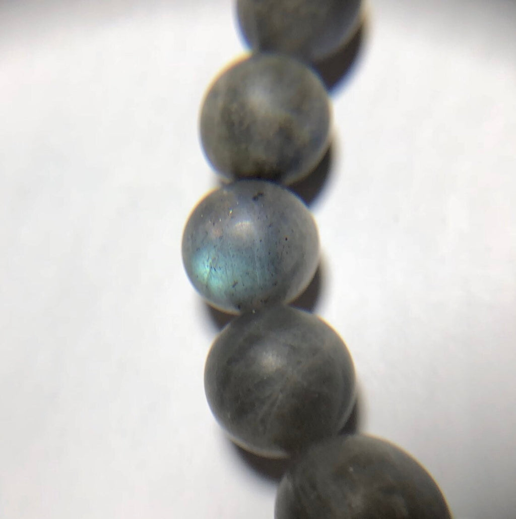 MossberryandStone Mens Labradorite Beaded Bracelet 10mm Gray Matte Silver