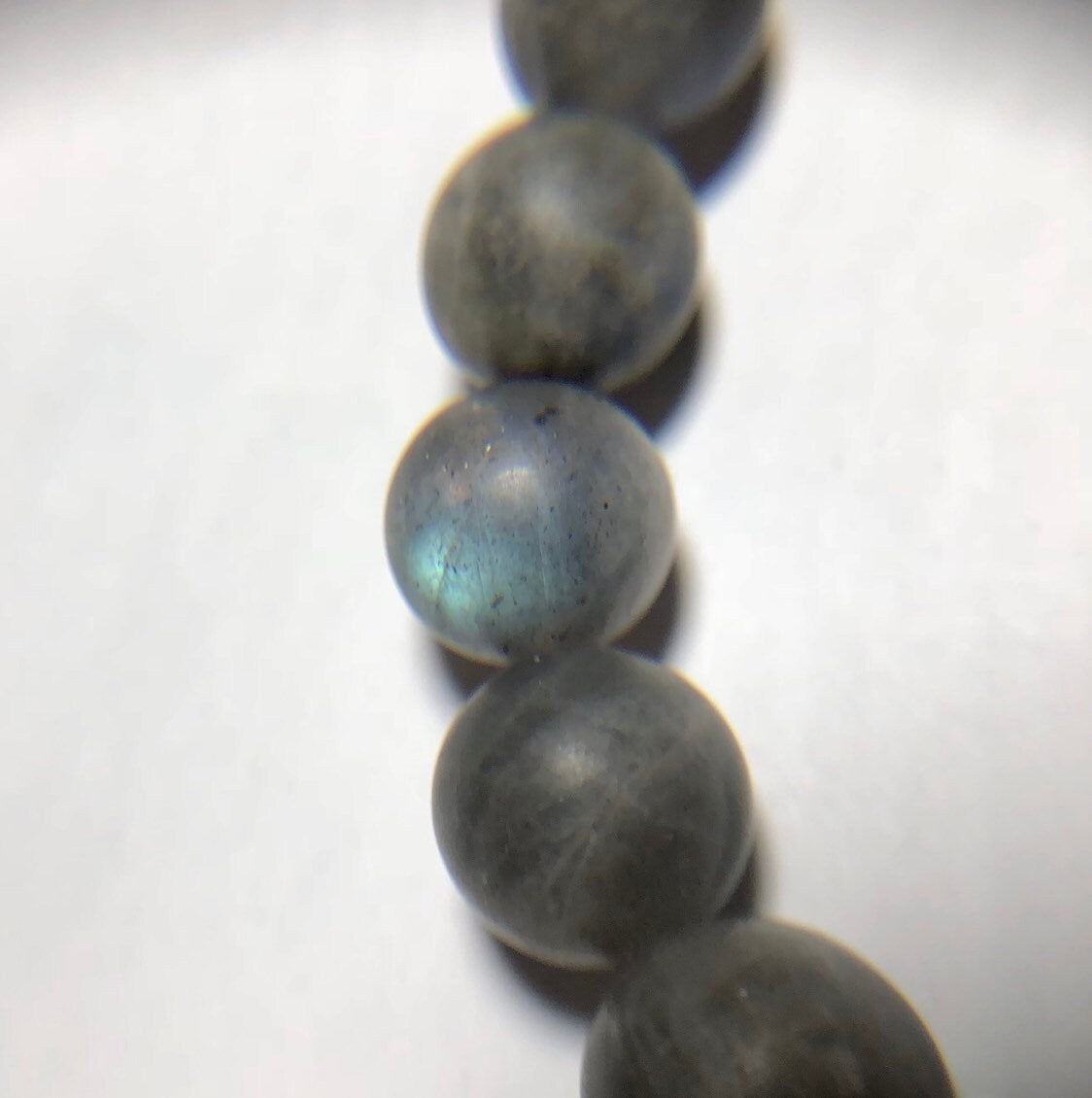 MossberryandStone Mens Labradorite Beaded Bracelet 10mm Gray Matte Silver